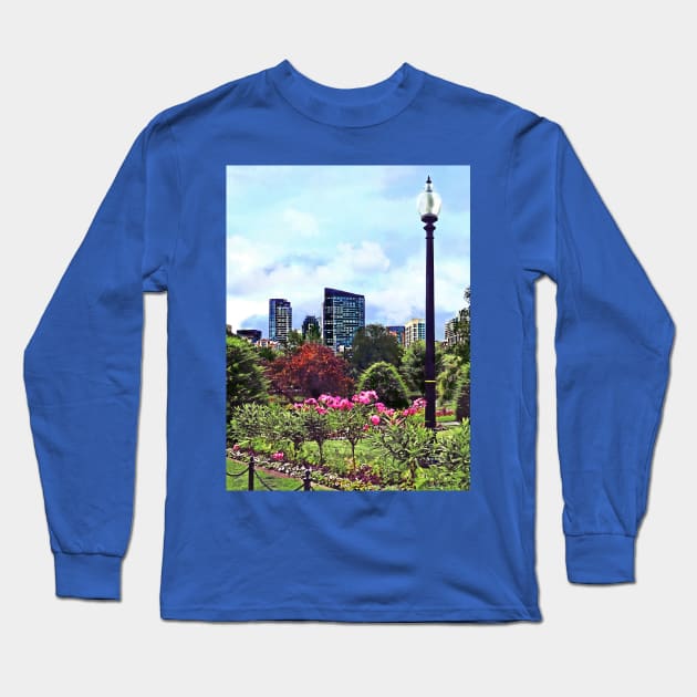 Boston MA - Boston Commons and Skyline Long Sleeve T-Shirt by SusanSavad